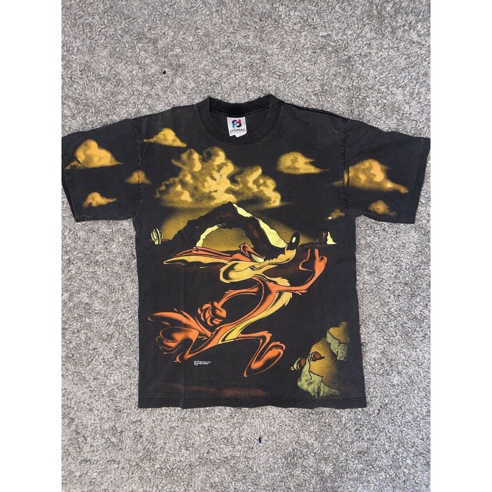 Vtg 1995 Wile E Coyote Road Runner Looney Tunes All Over Print T-shirt Small